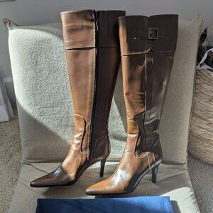 NEW Brooks Brothers Italian Leather Knee High Boots Cognac Brown Size 6